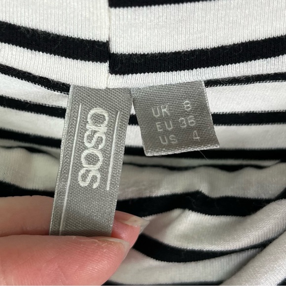 ASOS Bardot Off Shoulder Dress in Stripe with Short Sleeve - Picture 4 of 6